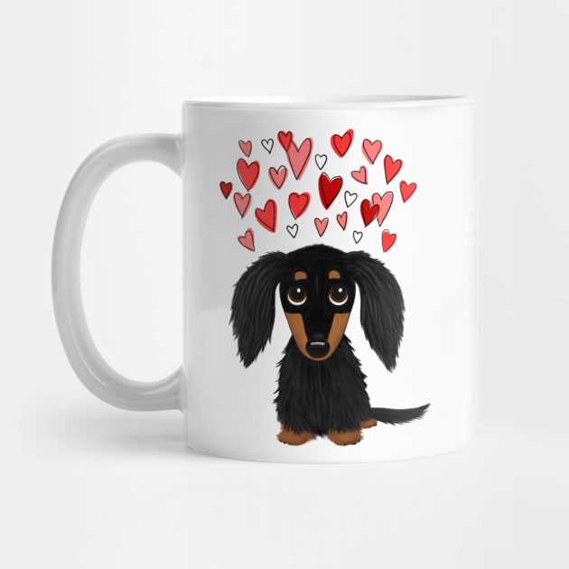 Cute Dog | Black and Tan Longhaired Dachshund with Hearts by Coffee Squirrel